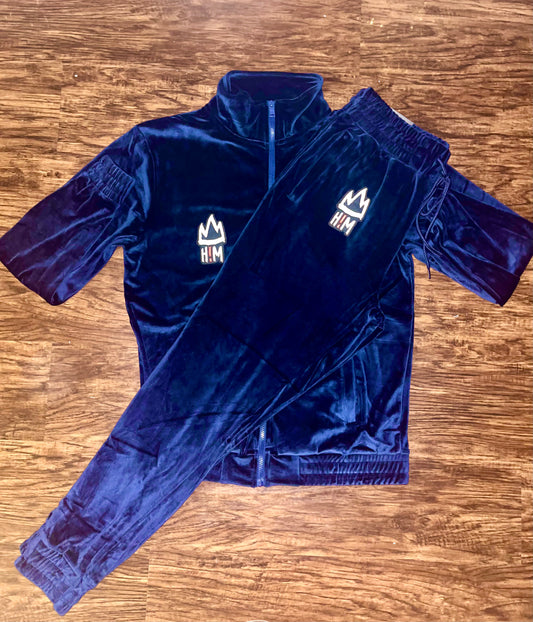 Navy Blue Paid in Full Velour H!M Jogger Set